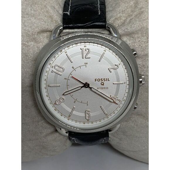 Fossil FTW1200 Women's Black Leather Analog Silver Dial Hybrid Smartwatch JD447 - Picture 1 of 11
